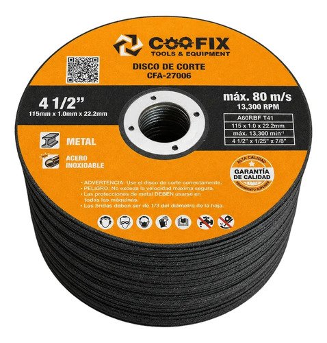 50 Discos De Corte 4 1/2, Acero Inoxidable, Metal Fino 1.2mm Amarillo