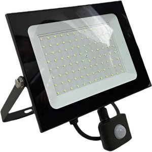 Reflector Led 100w Con Sensor Luz Blanca Negro