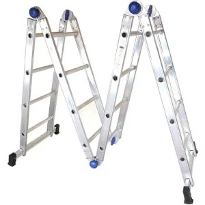 Escalera Articulada De Aluminio Real Escadas Con 16 Peldaños Y Altura De 4.63 M Gris