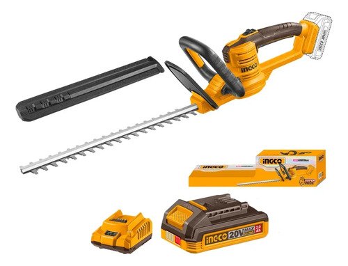 Corta Cerco 20v 2 Baterias 2.0ah Y Cargador Ingco Chtli20462 Amarillo