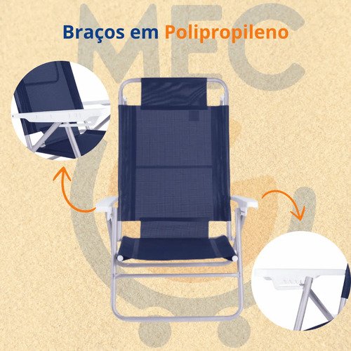 Silla Reclinable De Aluminio De 6 Posiciones De Verano Praia Mor Color Blue Azul - Imagen 4