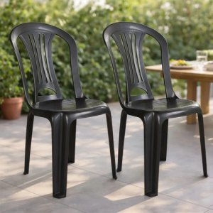 Silla Plástico Mor Reforzada Pvc Sin Posabrazos Jardin X2 Color Negro Lisa