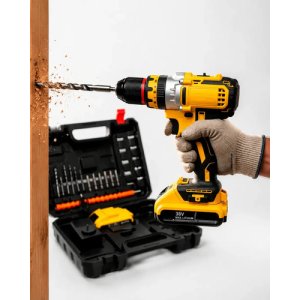 Taladro Atornillador Relextech Inalámbrico Con 2 Baterías Y Kit De Accesorios Amarillo Y Negro 50/60