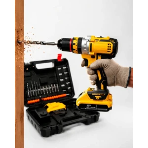 Taladro Atornillador Relextech Inalámbrico Con 2 Baterías Y Kit De Accesorios Amarillo Y Negro 50/60
