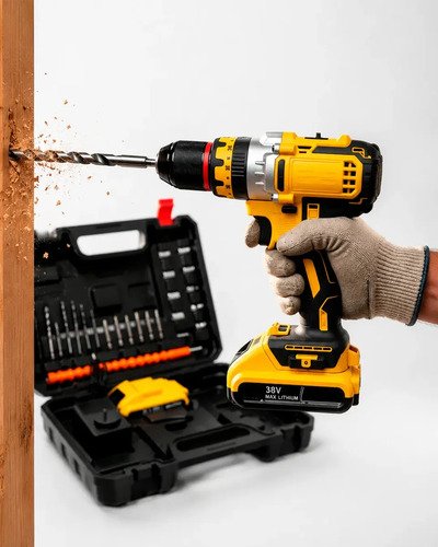 Taladro Atornillador Relextech Inalámbrico Con 2 Baterías Y Kit De Accesorios Amarillo Y Negro 50/60