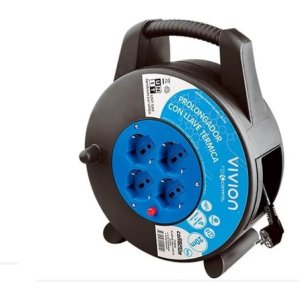 Alargue Enrollador Carrete 20 Metros 4 Tomas Vivion Color Negro