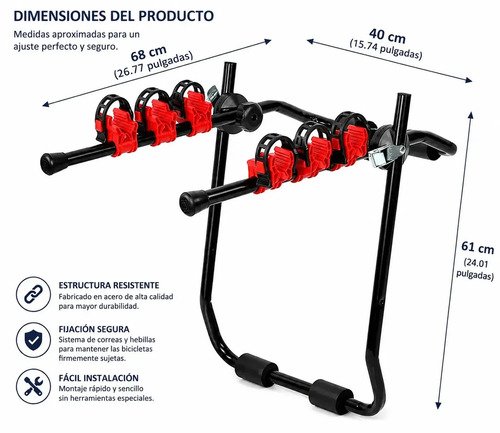 Porta 3 Bicicletas Universal Eoland Trasero Auto Camioneta Soporte Enganche Maletero Rack Bici 3 Unidades Plegable Ciclismo Negro - Imagen 4