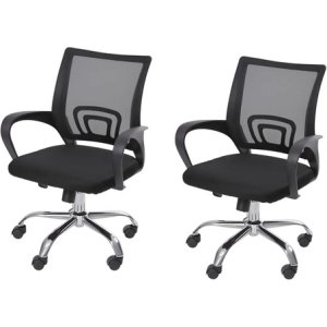 Silla De Escritorio Boxbit 3310 Base Cromada Ergonómica Negra Con Tapizado De Mesh Y Poliéster X 2 Unidades Negro Poliéster/mesh