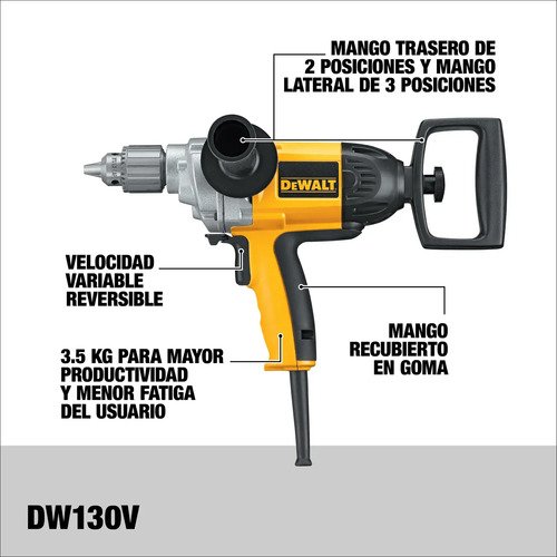 Taladro Rotacion 710w 5/8 Vel.var.rev Dw130v Dewalt Amarillo 50hz/60hz - Imagen 2