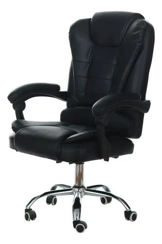 Sillon Ejecutivo Giratorio Negro Que Sal R07 Base Cromada Ergonómica Con Ruedas Cuero Sintético - Imagen 2