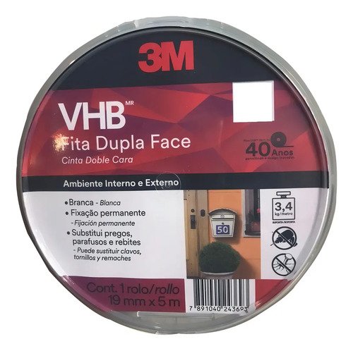 Cinta Adhesiva 3m Doble Cara 19mm X 5m Exterior - Electro - Blanco - Imagen 2