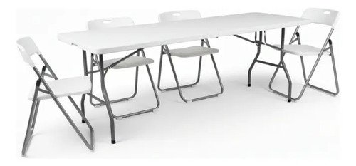 Mesa Plegable Blanca De 180cm Y 4 Sillas Para Exterior Blanco - Imagen 3
