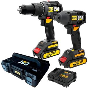Taladro Percutor Atornillador Inalámbrico Cat Dx12k + Accesorio Con Maletín De Transporte Negro