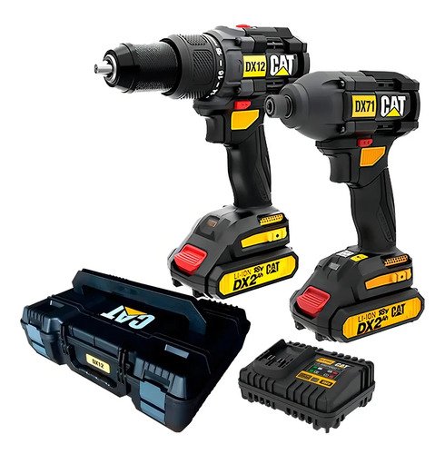 Taladro Percutor Atornillador Inalámbrico Cat Dx12k + Accesorio Con Maletín De Transporte Negro