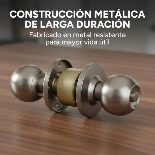 Cerradura Pomo Redondo Para Puerta C/ Tres Llaves Interior Plateado - Imagen 2