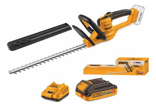 Corta Cerco 20v 2 Baterias 2.0ah Y Cargador Ingco Amarillo