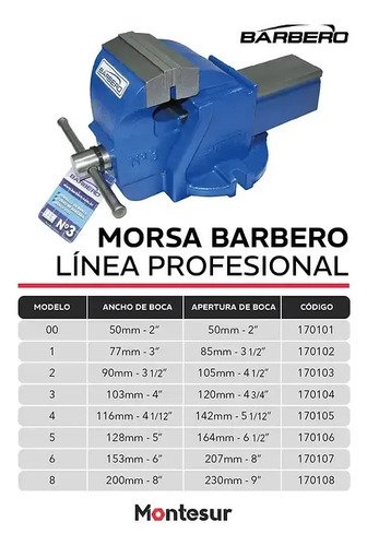 Morsa De Banco Fija No4 - Apertura 142mm Barbero Azul - Imagen 2