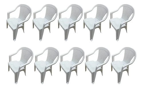 Combo 10 Silla Pvc Plastico Apilable Piero Posabrazo Blanca Blanco