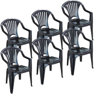 Poltrona Plástica Arqplast Negra, 6 Cuerpos, Apilable Negro