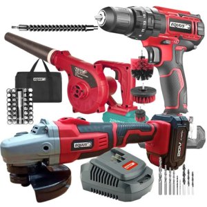 Combo Taladro + Amoladora + Sopladora Inalámbrica Equus Color Rojo