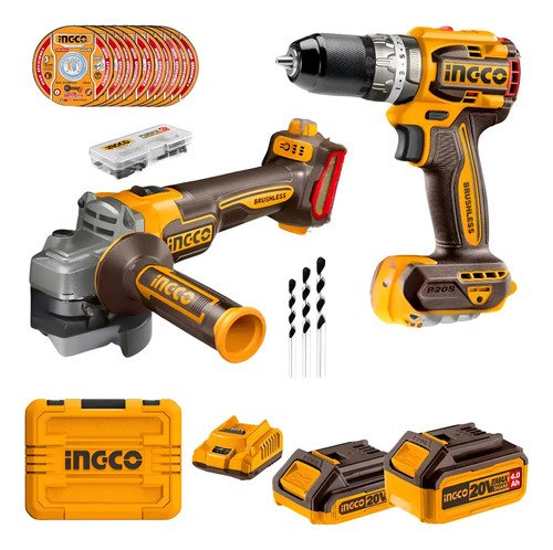 Kit Ingco Atornillador Percutor + Amoladora 20v + Accesorios Naranja - Imagen 2