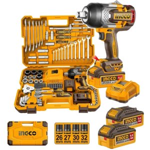 Llave De Impacto 3/4 Ingco 20v Bl 1350nm + 138 Accesorios