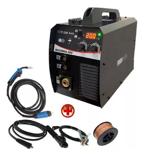 Soldadora 2 En 1 Mig Y Electrodo 200 Amp Con Gas O Sin Gas P Negro