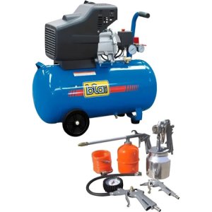 Compresor Aire 50 Litros 2.4 Hp Bta Tools Con Ruedas Y Kit 5 Piezas Rojo Monofásica