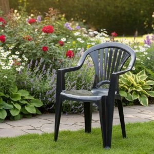 Silla Plástico Negro Resistente 150kg Uv Apilable Jardín Arqplast