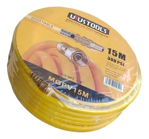 Manguera 15 Metros Para Compresor/aire Reforzada Pvc 300psi Color Amarillo - Imagen 2