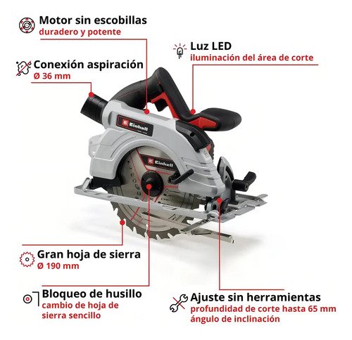Sierra Circular Inalámbrica Einhell Tp-cs 18/190 Bl Li Solo Rojo - Imagen 7