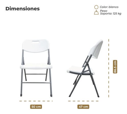 Set X4 Silla Plegable Reforzada Para Catering / Hogar / Picnic Color Blanco Cl - Imagen 4