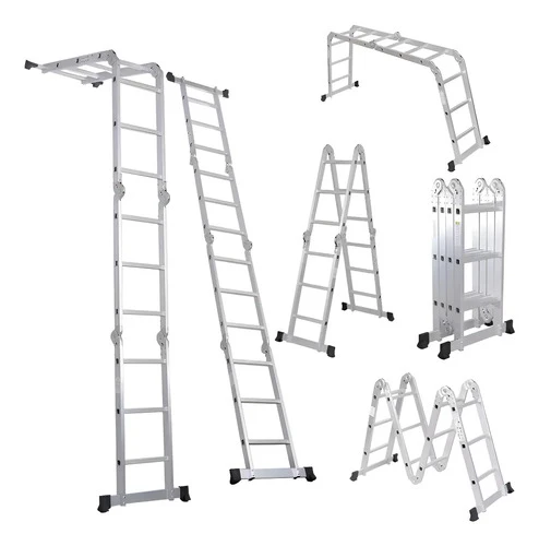 Escaleras Aluminio Andamio Multifuncion 3.5m 12 Escalones Plata