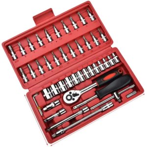 Set Juego De Dados 46 Pzas 1/4 Pulgadas Ferreteria Color Plateado