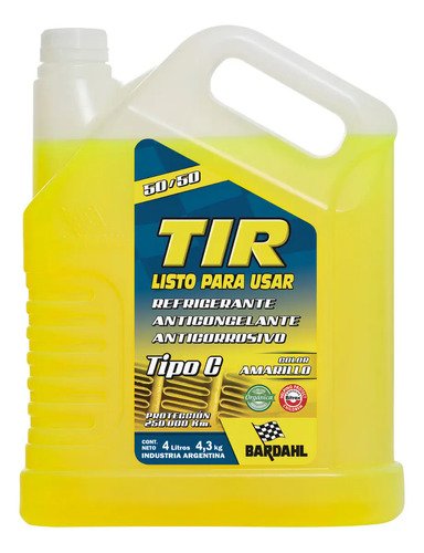 Líquido Refrigerante Anticorrosivo Diluido 50% Listo Para Usar Tir Amarillo 4l Bardahl - Imagen 3