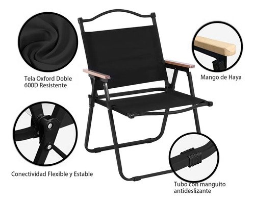 Silla De Camping Plegable Portátil Gran Tamaño Playa Picnic Pesca Terraza Exterior Outdoor Vidita Color Negro - Imagen 2