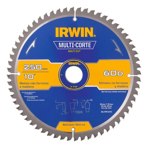 Disco Sierra 10'' 250mm Madera Aluminio Melaminico 60t Irwin Amarillo - Imagen 4