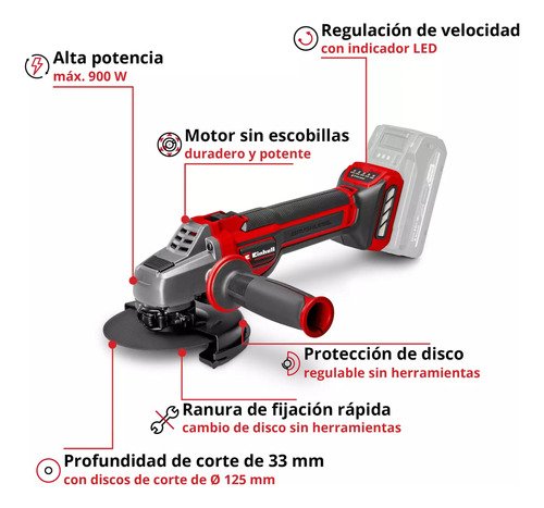 Amoladora Angular Inalámbrica Tp-ag 18/125 Ce Q Li Bat+carg Rojo Y Negro 50hz/60hz - Imagen 3
