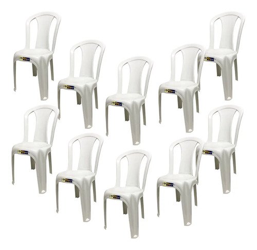 Pack De 10 Sillas Sol Plast Clássica Sin Brazos, Plástico Blanco, Apilables Y Resistentes