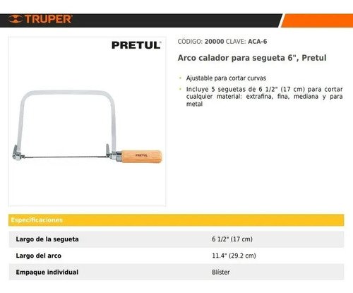 Arco De Sierra Para Calar 6'' Incluye 5 Hojas Pretul - Fc - Imagen 5