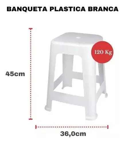 Taburete De Plástico Mor, Modelo Bela Vista, Soporta Hasta 120 Kg, Color: Blanco - Imagen 6