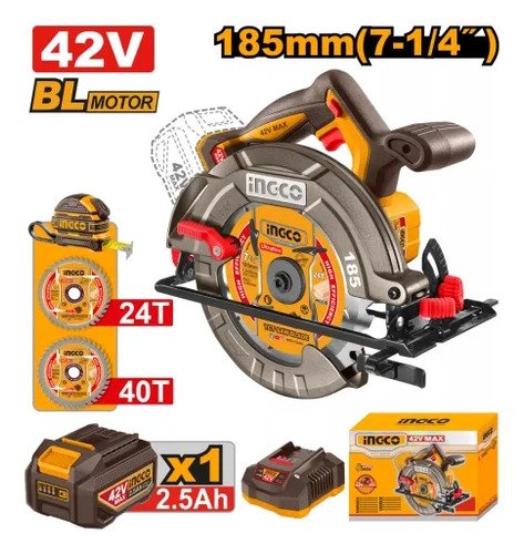 Sierra Circular 42v Brushless 185mm Acc Ingco Csli4218511 Amarillo 23 - Imagen 3
