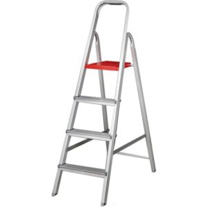 Escalera De Aluminio Tijera 4 Escalones Plegable Color Plateado