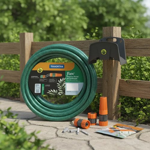 Kit Manguera Malla 30mt C/soporte Puntero Riego Tramontina Verde Claro - Imagen 3