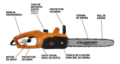 Motosierra Eléctrica Lusqtoff 2000w Espada 40cm Esl2000-8 Color Naranja - Imagen 8