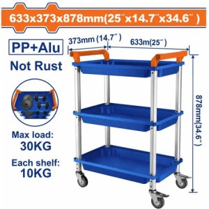 Carro De Carga 90kg Con 3 Bandejas Wadfow Wwb5307 Azul