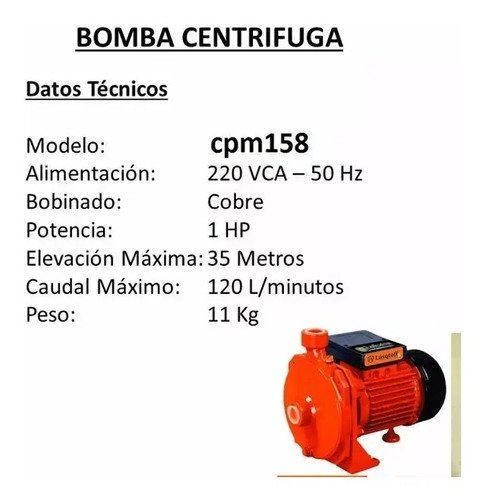 Bomba Centrifuga Lusqtoff 1 Hp 750w Automática Elevadora 30m Color Naranja Fase Eléctrica Monofásica Frecuencia 50 Hz - Imagen 4