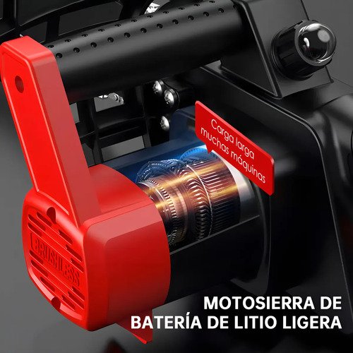 Mini Motosierra 12p Maletín 2 Baterías 2 Cadenas Espada Color Negro Con Rojo - Imagen 4