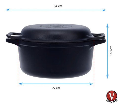 Olla Hierro Fundido Curado Tapa Doble Uso 5,7 Lt Victoria Negro - Imagen 9