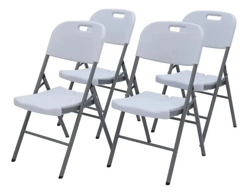 Set X4 Sillas Plegable Resistente De Jardín Exterior 150 Kg Blanco